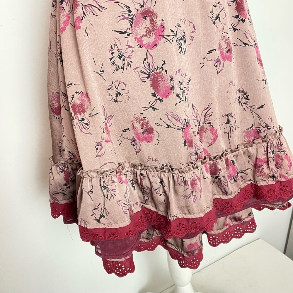 Free People Vintage Dress Womens Size 0 XS Y2K Corset Top Ruffle Hem Satin Tan - Picture 6 of 13